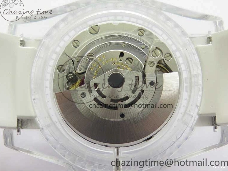 MiroTime 0129 Durable Submariner Phantomlab Transparent KZF Best Edition Blue Moon Dial on White Rubber Strap VR 2564